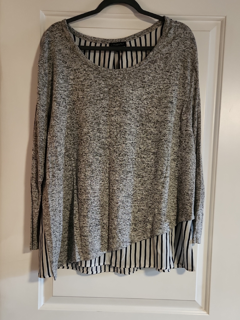 Lane Bryant Gray Knit Top with Navy and White Stripes
